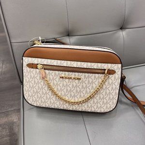 NWT MICHAEL KORS MK JET SET ITEM CHAIN SHOULDER CROSSBODY BAG MK VANILLA BROWN